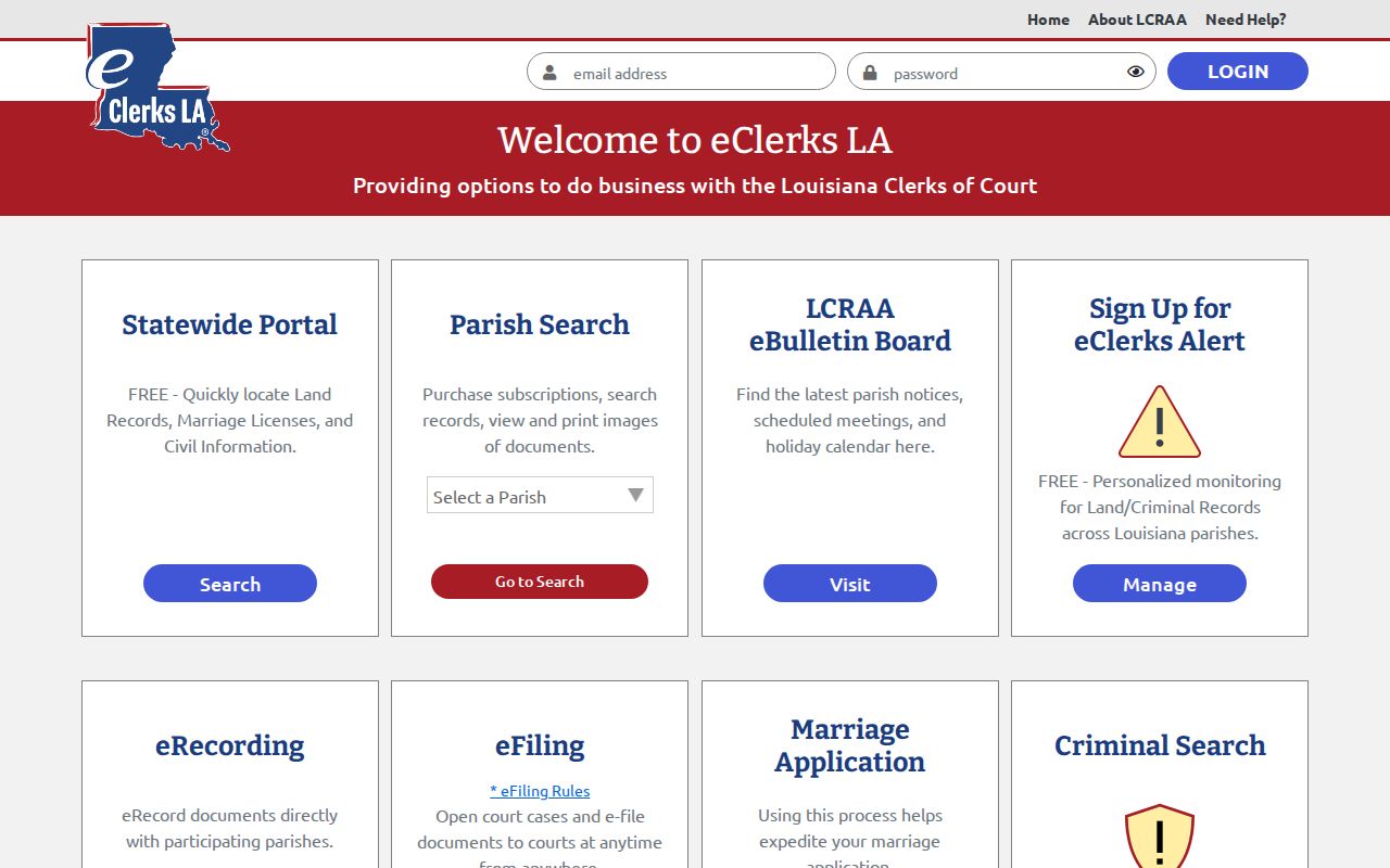 St. Tammany case search access through the eClerksLA portal