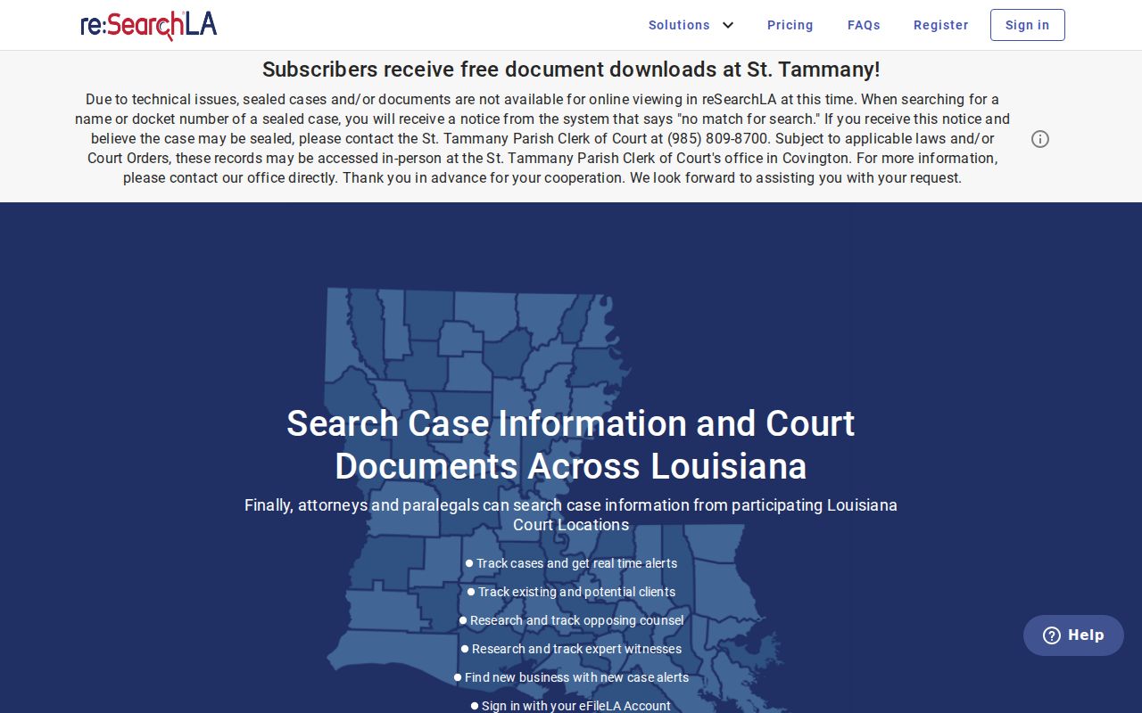 St. Tammany case search through the re:SearchLA court records interface