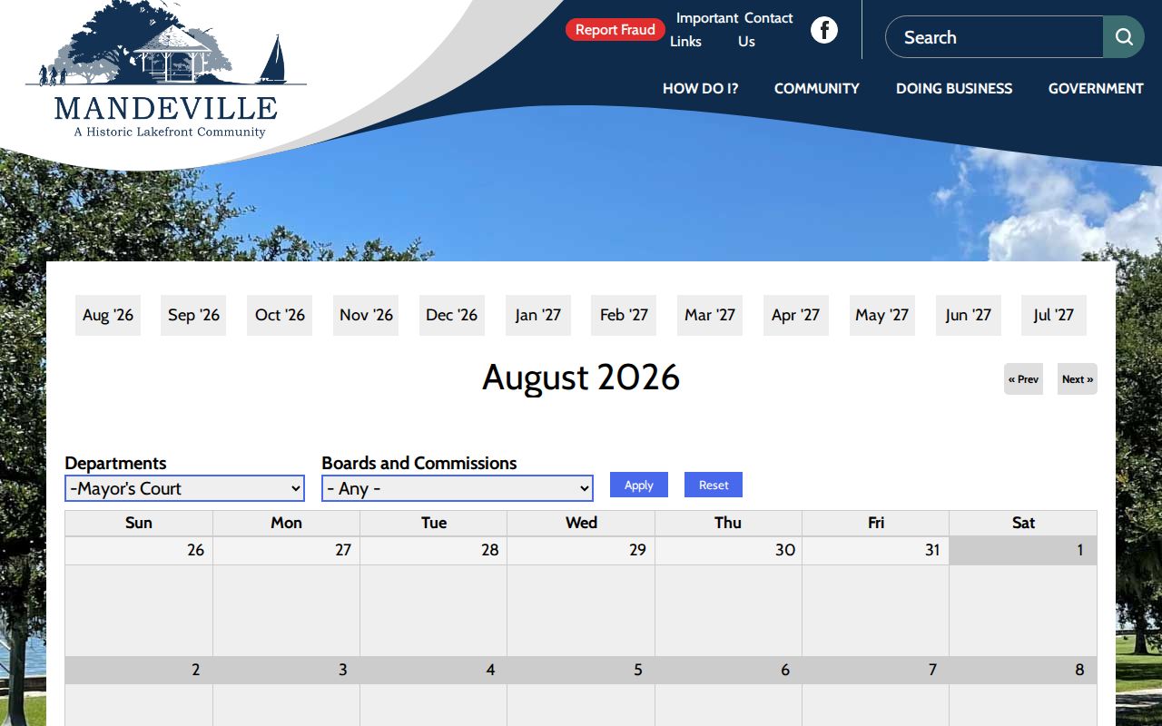 St. Tammany court calendar for Mandeville Mayor's Court