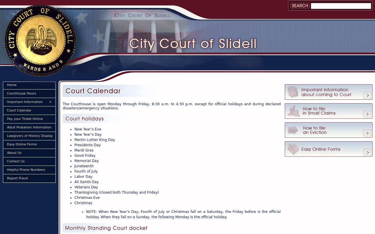 St. Tammany court calendar at City Court of East St. Tammany