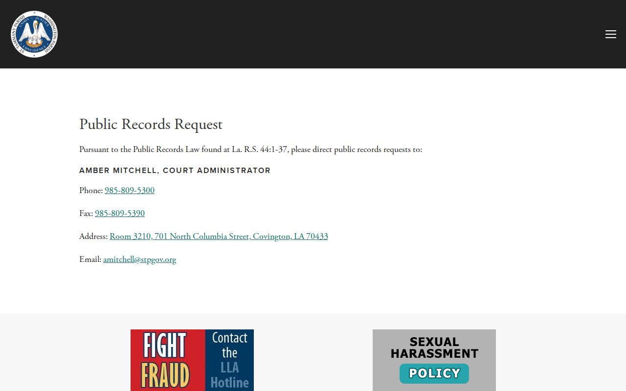 St. Tammany court records Twenty-Second Judicial District Court public-records request contact