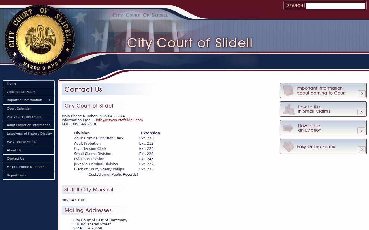 St. Tammany court records City Court of East St. Tammany contact information