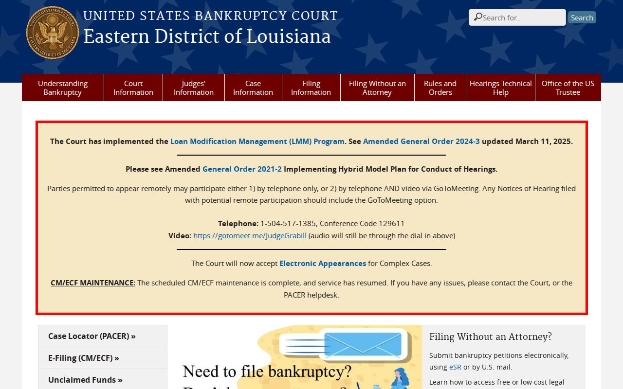 St. Tammany court docket Eastern District Louisiana bankruptcy court access