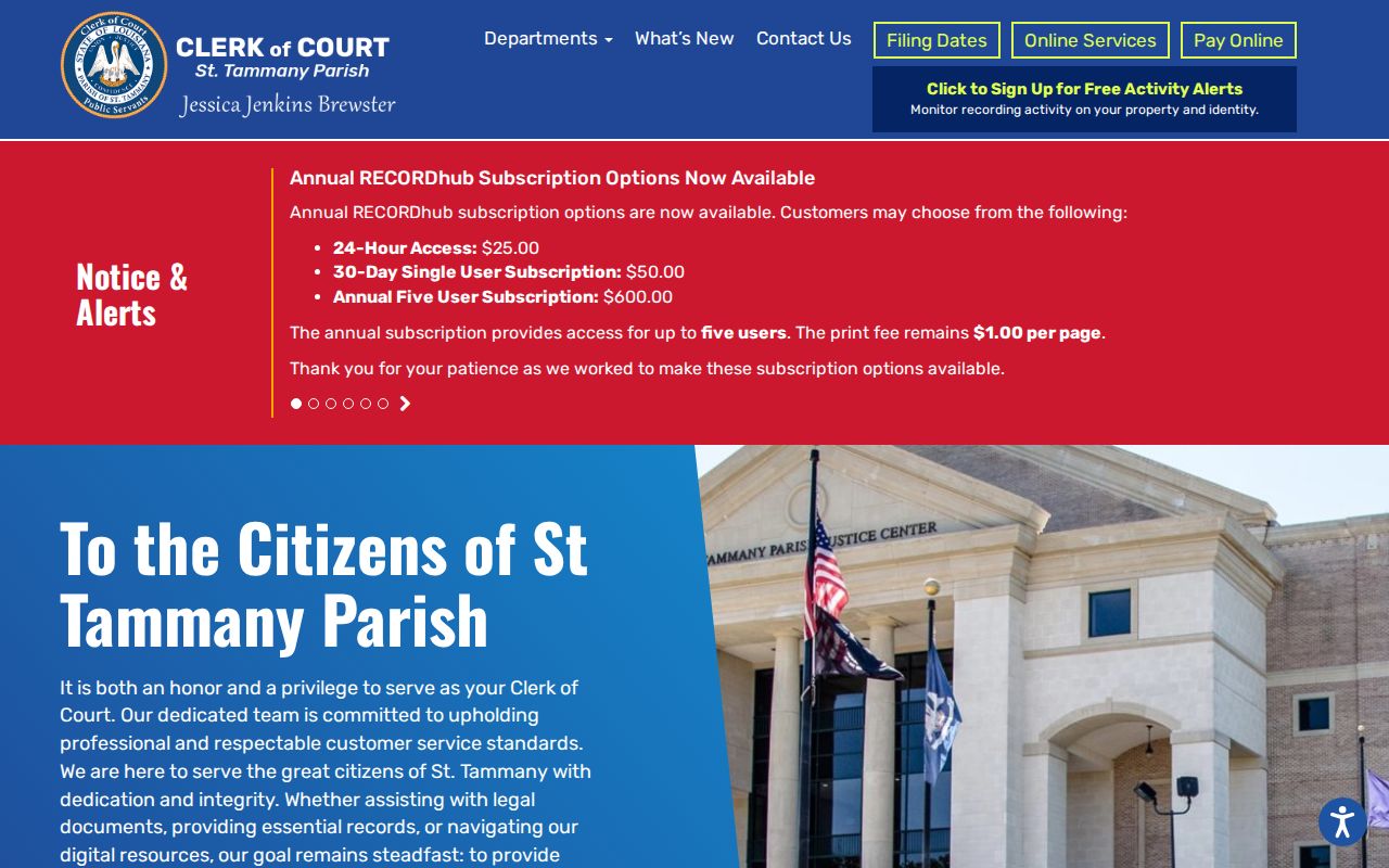 St. Tammany court docket clerk homepage and department routing