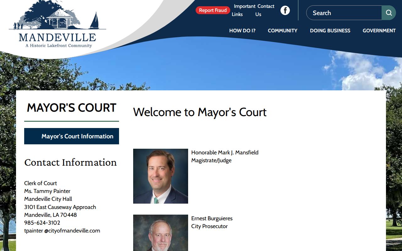 St. Tammany Parish Mandeville court docket Mayor's Court official information display