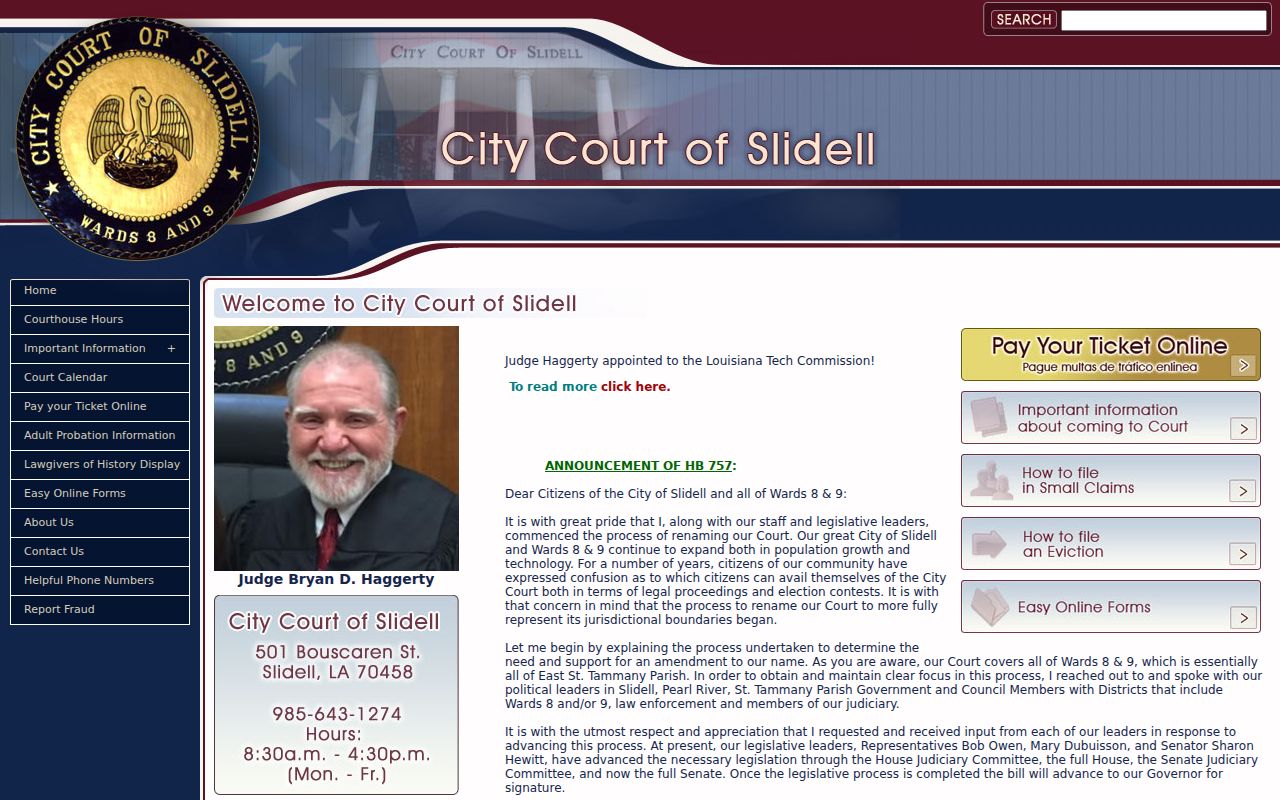 St. Tammany Parish Slidell court docket City Court of East St. Tammany official court display