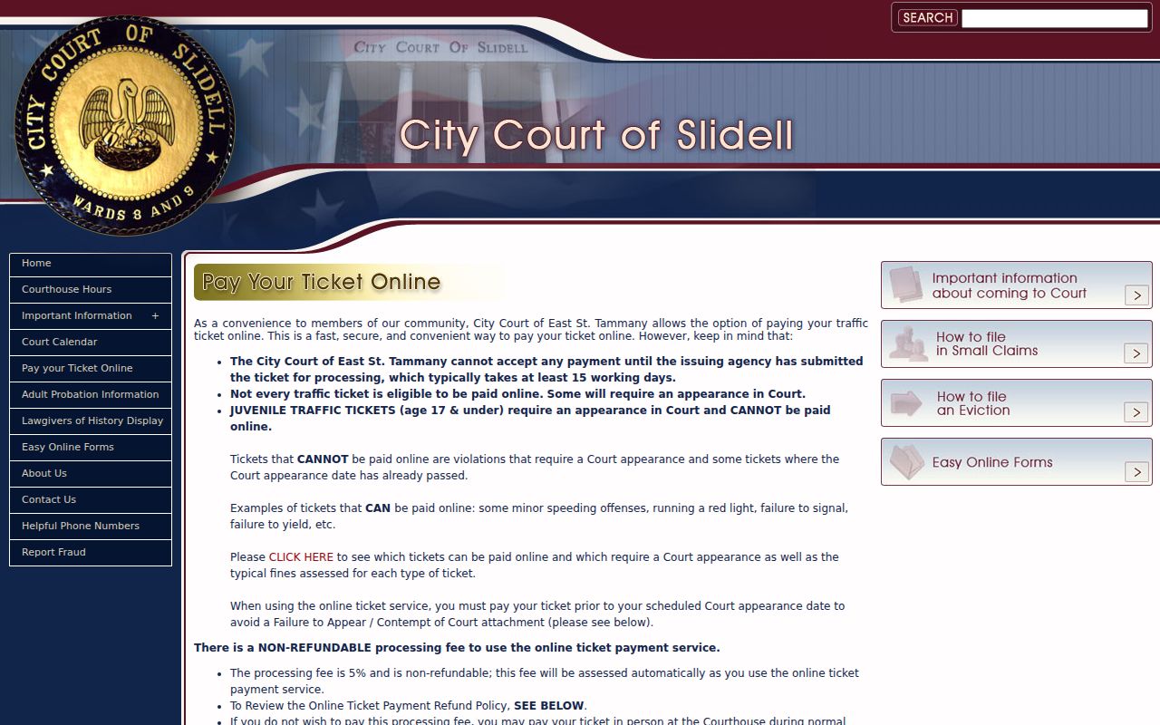 St. Tammany traffic court records and City Court ticket payment instructions